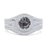 Two Piece Round Halo Split Shank Bridal Gold Ring