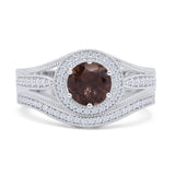 Two Piece Round Halo Split Shank Bridal Gold Ring