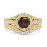 Two Piece Round Halo Split Shank Bridal Gold Ring