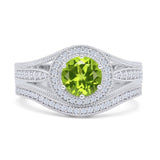 Two Piece Round Halo Split Shank Beaded Gold Ring