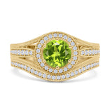 Two Piece Round Halo Split Shank Beaded Gold Ring