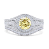 Two Piece Round Halo Split Shank Beaded Gold Ring