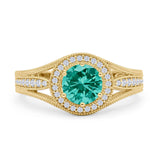 Round Halo Split Shank Beaded Gold Ring
