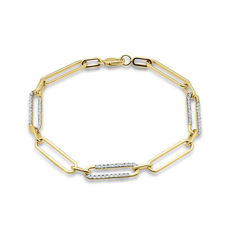 14K Gold 5.35mm Paperclip Link Chain Bracelet Natural Round Diamond