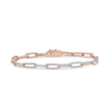 14K Gold 4mm Paperclip Bracelet Interlock Round Natural Diamond