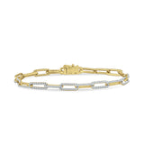 14K Gold 4mm Paperclip Bracelet Interlock Round Natural Diamond