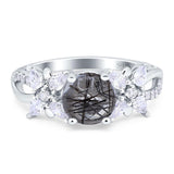 Art Deco Round Natural Stone Floral Ring