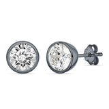 Round 8mm Cubic Zirconia Solitaire Stud Earring Bezel Set 925 Sterling Silver