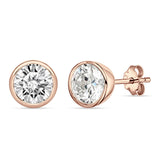 Round 6mm Cubic Zirconia Solitaire Stud Earring Bezel Set 925 Sterling Silver