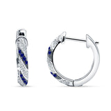 Twisted Tilted Row Huggie Hoop Earring Round Cubic Zirconia 925 Sterling