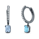 Emerald Cut Drop Dangle Hoop Earring Cubic Zirconia 925 Sterling Silver