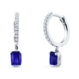 Emerald Cut Drop Dangle Hoop Earring Cubic Zirconia 925 Sterling Silver