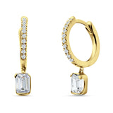 Emerald Cut Drop Dangle Hoop Earring Cubic Zirconia 925 Sterling Silver