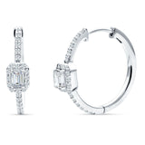 Emerald Cut Halo Hoop Earring Cubic Zirconia 925 Sterling Silver