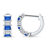 Minimalist Baguette Cubic Zirconia Huggie Hoop Earring Solid 925 Sterling Silver
