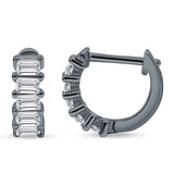 Minimalist Baguette Cubic Zirconia Huggie Hoop Earring Solid 925 Sterling Silver