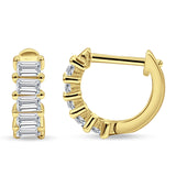 Minimalist Baguette Cubic Zirconia Huggie Hoop Earring Solid 925 Sterling Silver