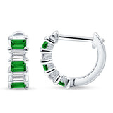 Minimalist Baguette Cubic Zirconia Huggie Hoop Earring Solid 925 Sterling Silver