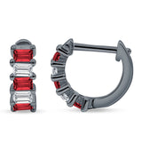 Minimalist Baguette Cubic Zirconia Huggie Hoop Earring Solid 925 Sterling Silver
