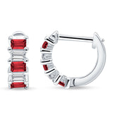 Minimalist Baguette Cubic Zirconia Huggie Hoop Earring Solid 925 Sterling Silver