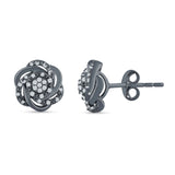 Floral Cluster Stud Earring Cubic Zirconia 925 Sterling Silver