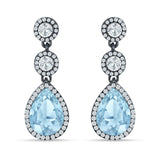Pear Teardrop Halo Drop Dangle Earring Cubic Zirconia 925 Sterling Silver
