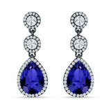 Pear Teardrop Halo Drop Dangle Earring Cubic Zirconia 925 Sterling Silver