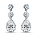 Pear Teardrop Halo Drop Dangle Earring Cubic Zirconia 925 Sterling Silver