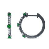 Round Cubic Zirconia Huggie Hoop Earring 925 Sterling Silver
