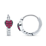 Heart Shaped Cubic Zirconia Beaded Huggie Hoop Earring 925 Sterling Silver