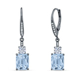 Emerald Cut Oblong Drop Dangle Leverback Earring Cubic Zrconia 925 Sterling Silver