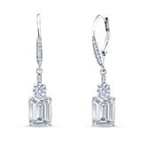 Emerald Cut Oblong Drop Dangle Leverback Earring Cubic Zrconia 925 Sterling Silver