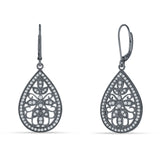 Pear Teardrop Filigree Drop Dangle Leverback Earring Cubic Zirconia 925 Sterling Silver