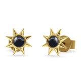 Minimalist Sun Black Onyx & Turquoise Stud Earring 925 Sterling Silver