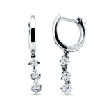 Three Round Cubic Zirconia Drop Dangle Hoop Earring 925 Sterling Silver
