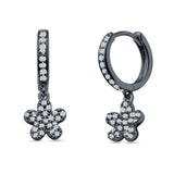 Flower Cluster Charm Huggie Hoop Earring Cubic Zirconia 925 Sterling Silver