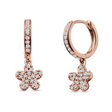 Flower Cluster Charm Huggie Hoop Earring Cubic Zirconia 925 Sterling Silver