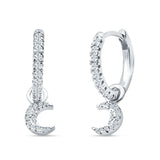 Crescent Moon Charm Huggie Hoop Earring Cubic Zirconia 925 Sterling Silver