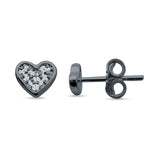 Minimalist Heart Shaped Round Cubic Zirconia Stud Earring 925 Sterling Silver
