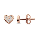 Minimalist Heart Shaped Round Cubic Zirconia Stud Earring 925 Sterling Silver