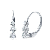 Three Round Graduated Cubic Zirconia Huggie Leverback 925 Sterling Silver