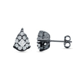 Pear Teardrop Stud Earring Round & Princess Cubic Zirconia 925 Sterling Silver