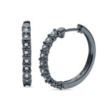 Round Engraved Flower Huggie Hoop Earring Cubic Zirconia 925 Sterling Silver