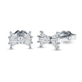 Baguette & Round Bow Stud Earring Cubic Zirconia 925 Sterling Silver