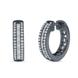 Round & Baguette Cubic Zirconia Huggie Hoop Earring 925 Sterling Silver