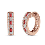 Round & Baguette Cubic Zirconia Huggie Hoop Earring 925 Sterling Silver