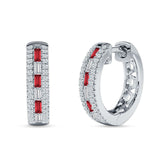 Round & Baguette Cubic Zirconia Huggie Hoop Earring 925 Sterling Silver