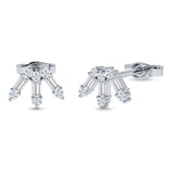 Floral Stud Earrings Baguette & Round Cubic Zirconia 925 Sterling Silver