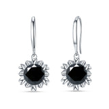Round Cubic Zirconia Flower Heart Designer Fishhook Earring 925 Sterling Silver