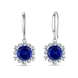 Round Cubic Zirconia Flower Heart Designer Fishhook Earring 925 Sterling Silver